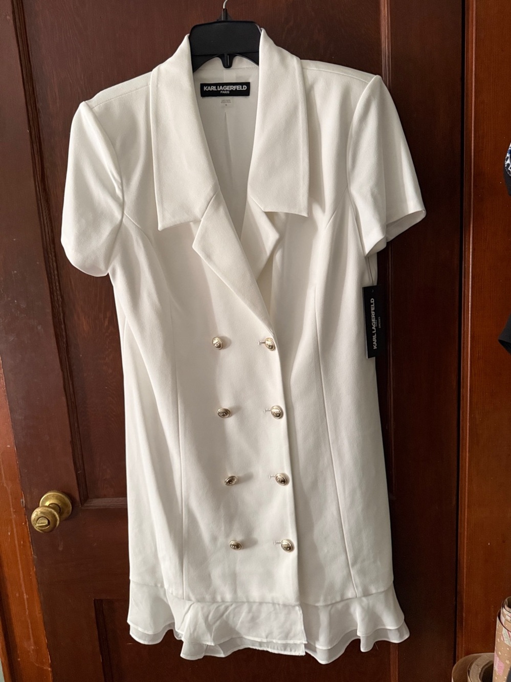 Karl Lagerfeld White Double-Breasted Short Sleeve Mini Dress - Picture 3 of 3